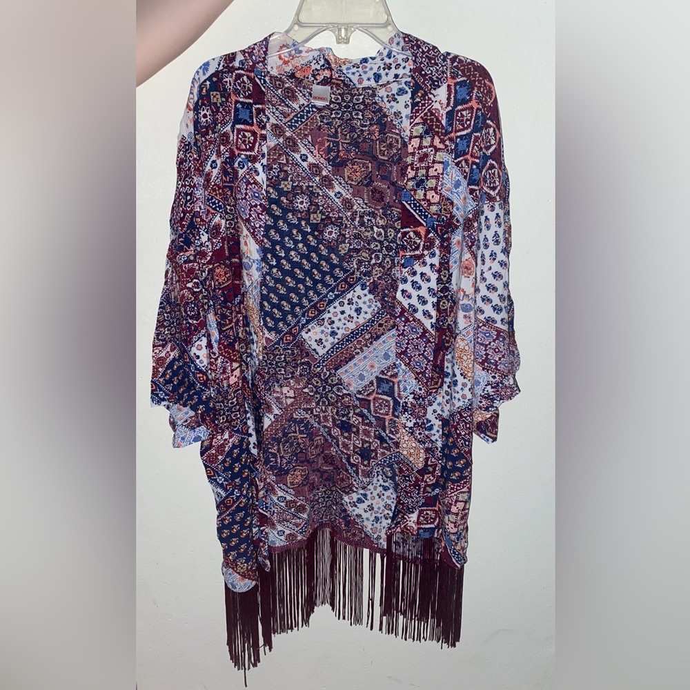 Burgundy with different design bikini cover up